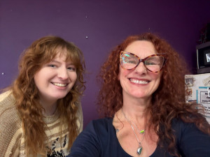 two women smiling