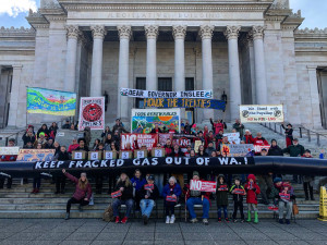 Celebrating Governor Inslee's birthday on the steps of the Washington State Capitol