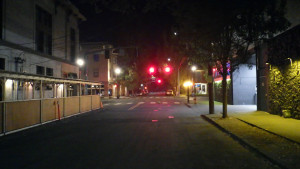 Outside the KBOO studios late at night