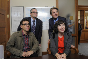 Portlandia, featuring Sam Adams, Kyle MacLachlan, Fred Armisen, and Carrie Brownstein Portlandia producer David Cress and Sleater-Kinney's Janet Weiss join S.W. Conser in the KBOO studios