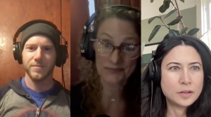 three people in split screen