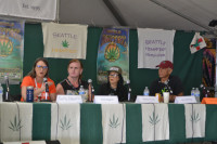 Seattle Hempfest 2017, Panel on Privilege and Inclusion in the Cannabis Industry, featuring Betty Aldworth, Rene Gagnon, Ophelia Chong, and Jerry Whiting.