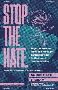 poster for stop hate rally August 4, 2018 Portland, Or